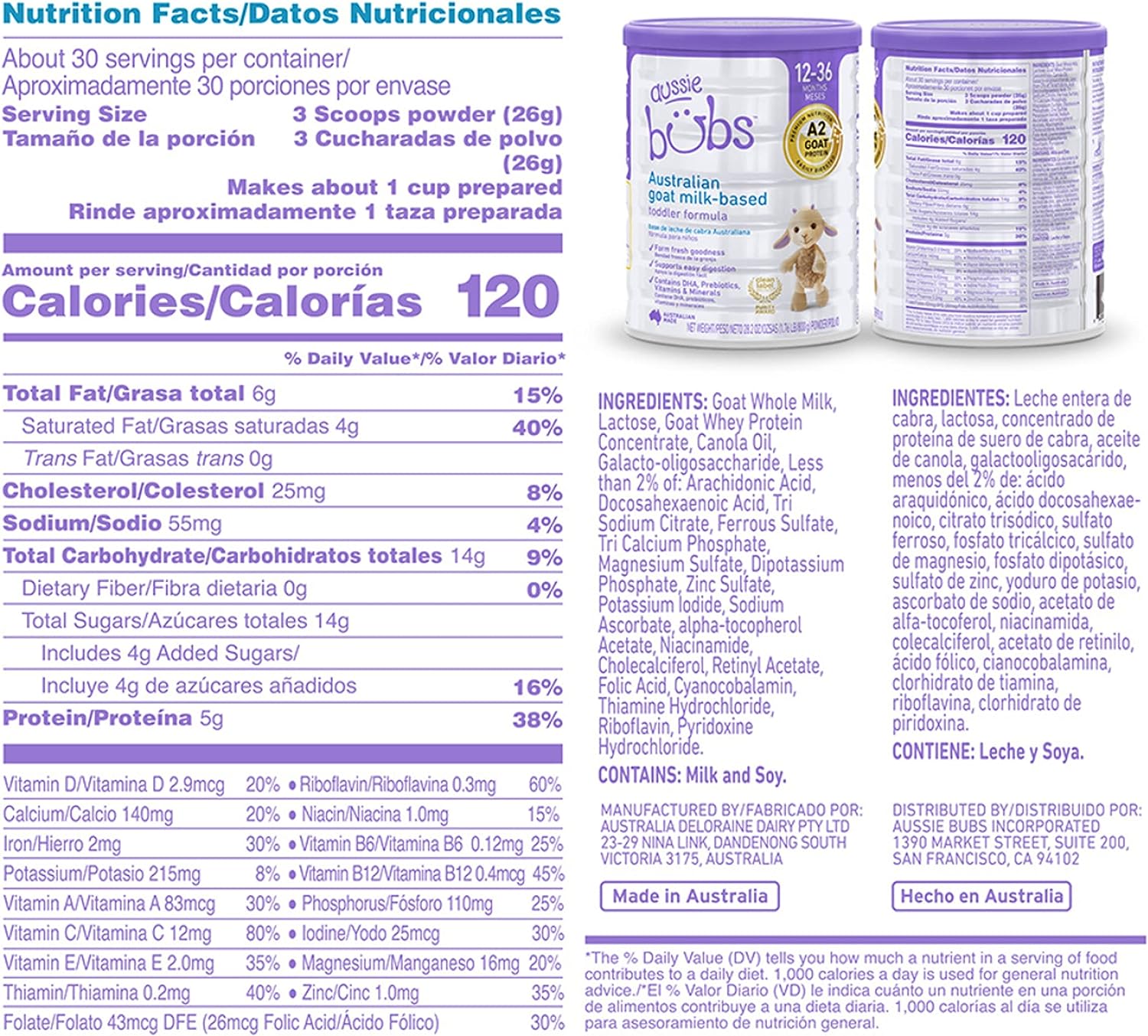 Aussie Bubs Australian Goat Milk-Based Toddler Formula, For Kids 12-36 months, Made with Fresh Goat Milk, 28.2 oz - Image 5